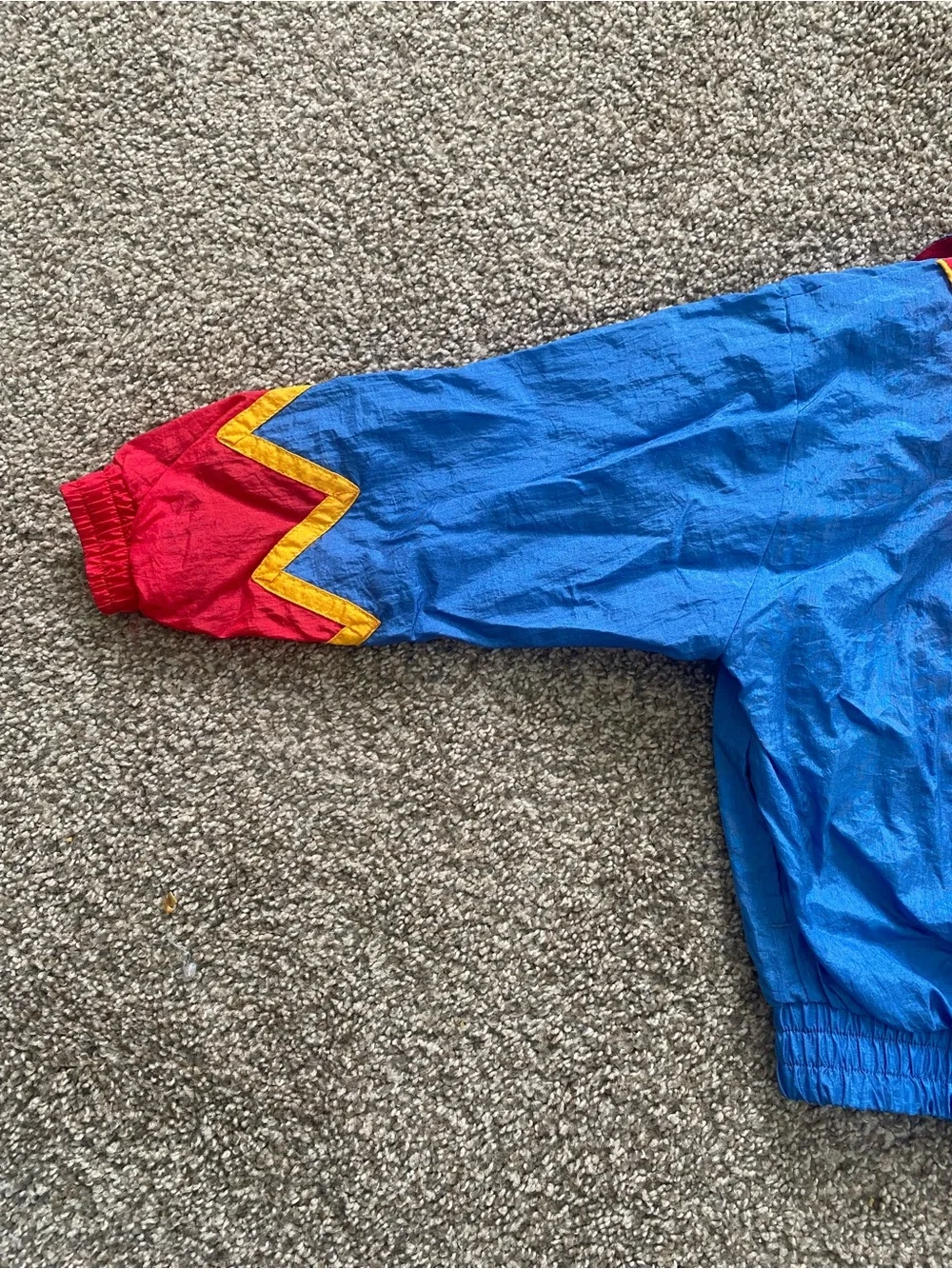 Vintage Bright Blue Colorblock Windbreaker Jacket with Sunburst